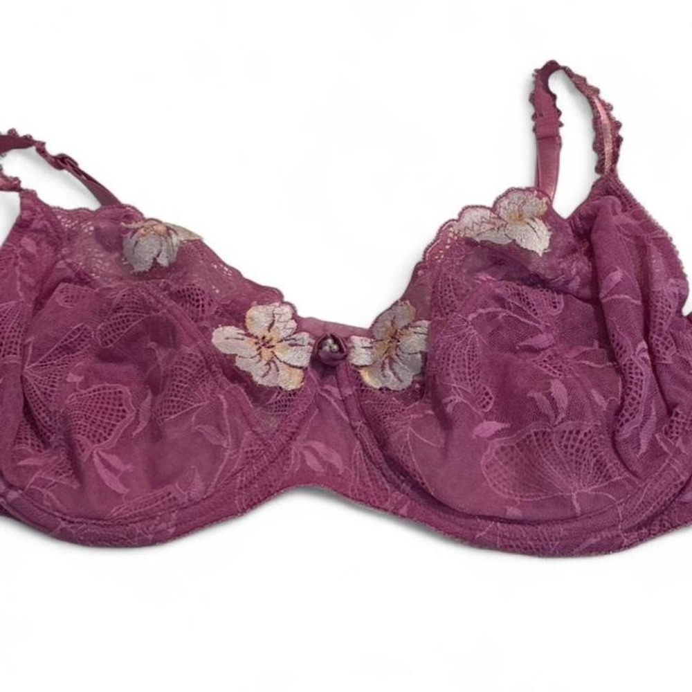 Felina‎ 7282 Lace Bra Womens 38DDD Magenta Purple Embroidered Floral